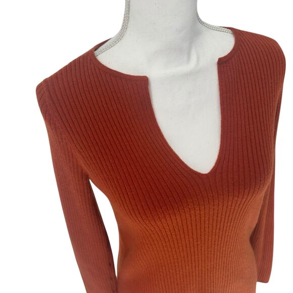 ANTHROPOLOGIE ETT TWA Rust Deep V-Neck Ribbed Pullover Tunic Sweater XS - Picture 4 of 7